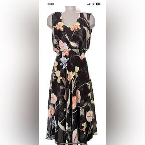 WHITE HOUSE BLACK MARKET SLEEVELESS FLORAL OVERLAY MIDI DRESS 6 Long Chiffon